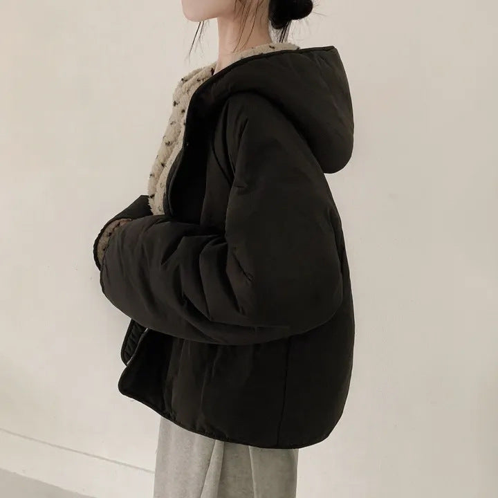 Thickened Double-sided Printed Cotton Hooded Coat For Women