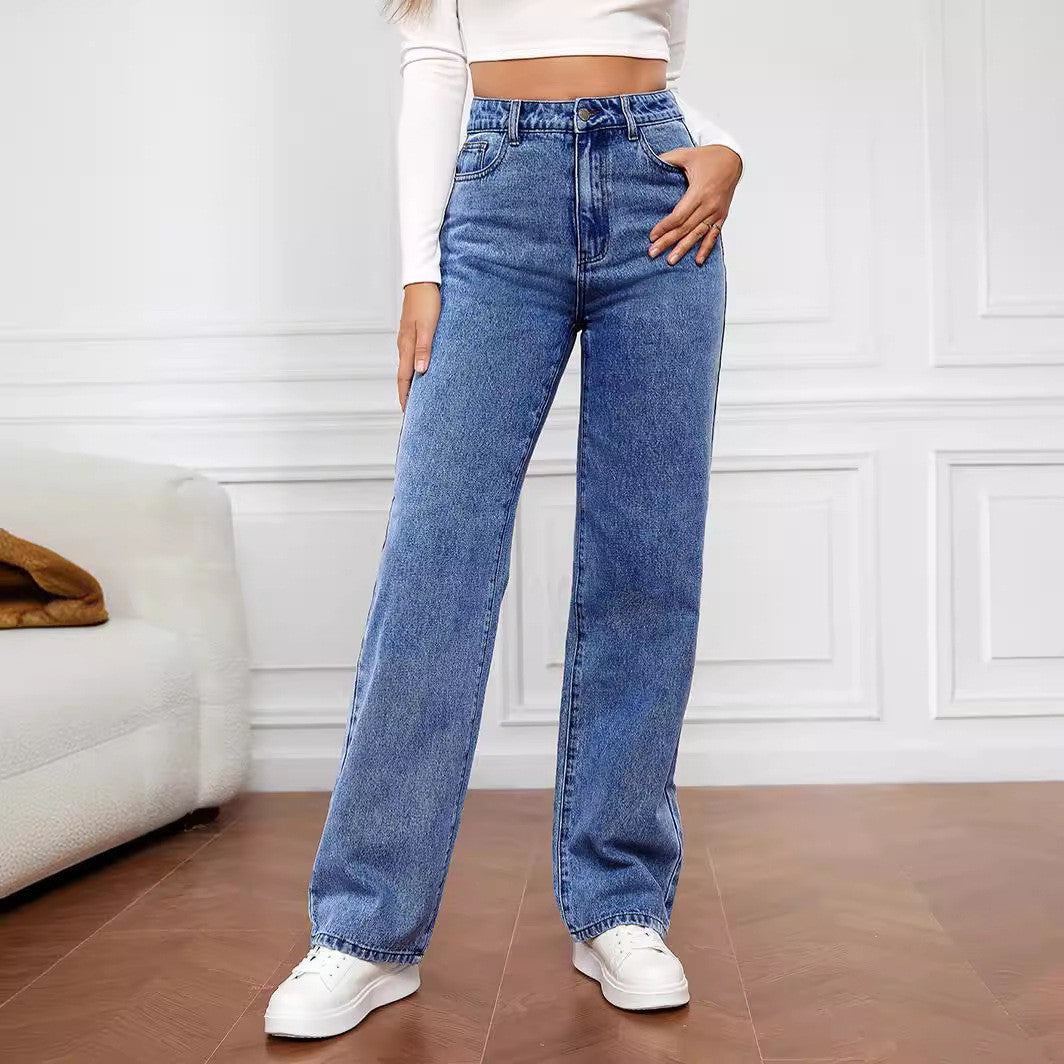 Vaskede Fashion Straight Jeans til damer med medium talje