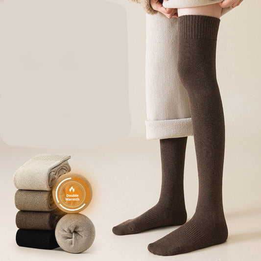 Womens Fleece-Lined Thickened Insulated Terry-Loop Tights