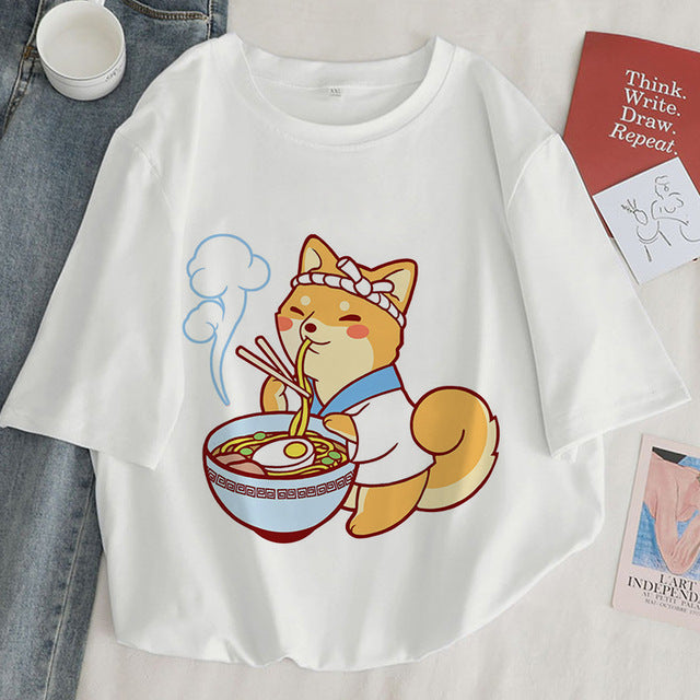 Cute Women's Cat Cartoon Pattern T-shirt
