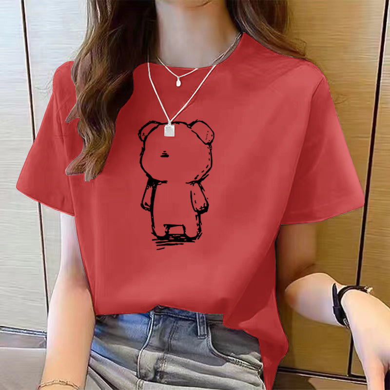 Women's Cute Bear Plus Size Cotton Short Sleeve T-shirt