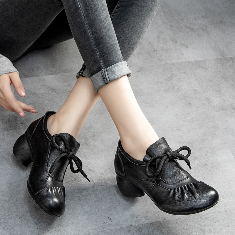 Vintage Fold Leather Deep Mouth Women's Shoes