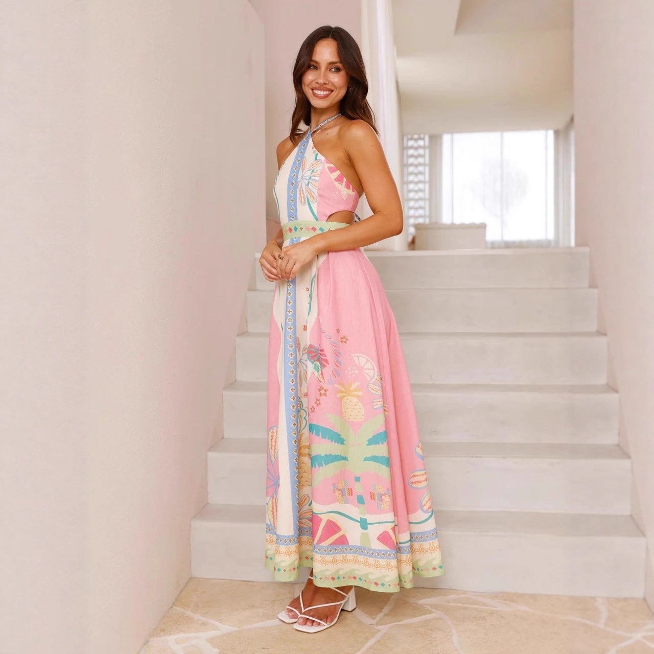 Fashionable Sexy Long Halterneck Dress With A Plunging Back