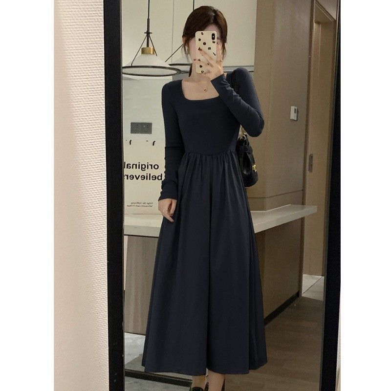 Womens Soft Square-Neck Long-Sleeve Base Dress