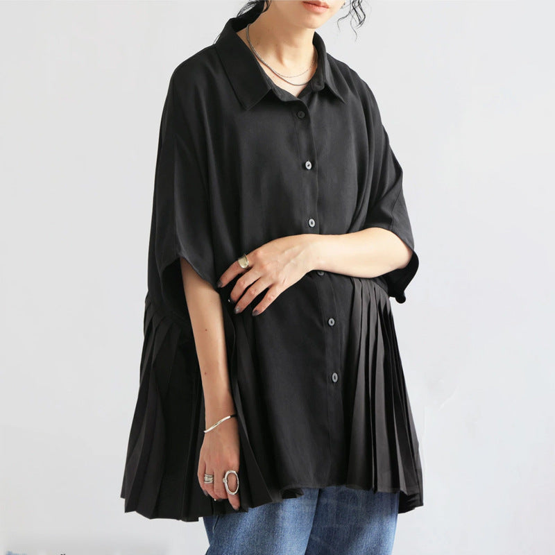Batwing Sleeve Single-breasted Pleated Shirt