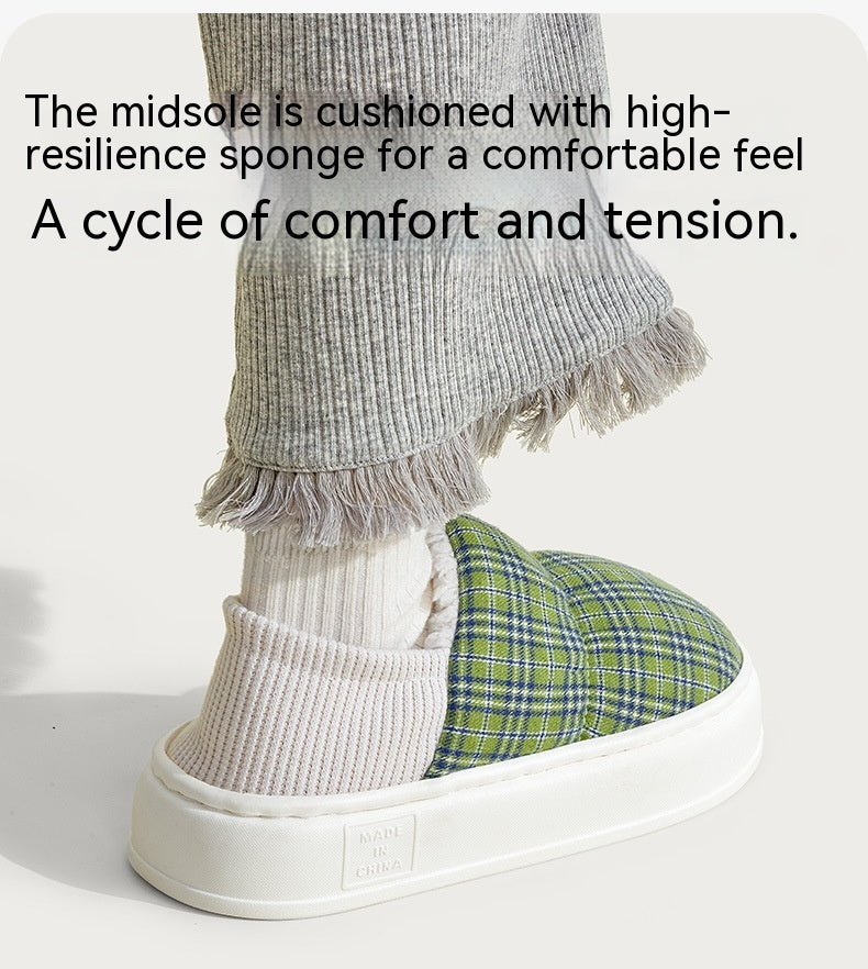 Ankle Wrap Cotton Slippers Home Indoor Warm Fleece-lined Platform Confinement Shoes