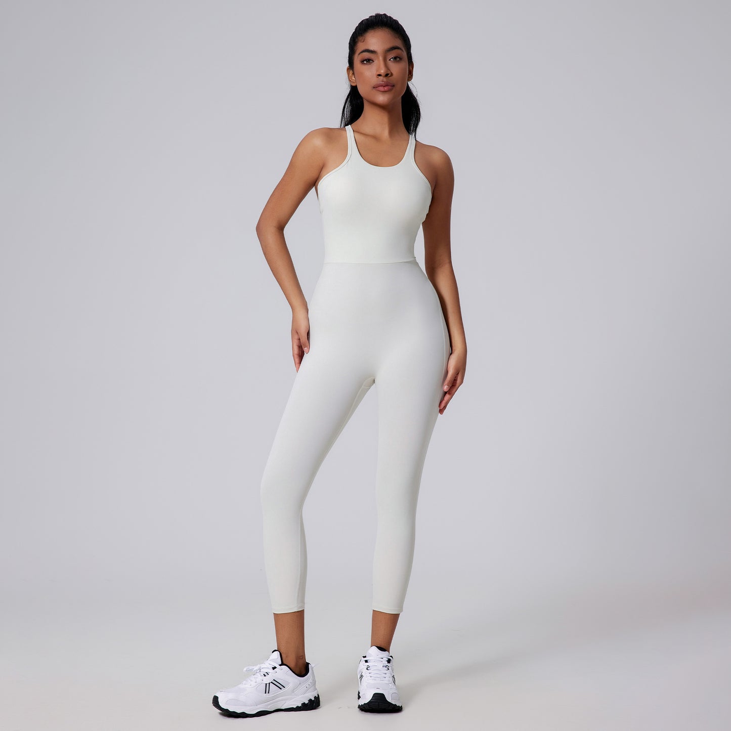 Female Bare Haired V-Back Yoga Jumpsuit With Beautiful Back