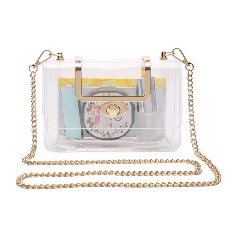 Women's Transparent Clutch Crossbody Bag One-shoulder Gold Metallic Belt