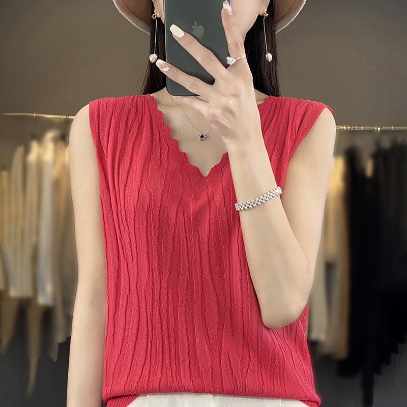 Women's V-neck Ice Silk Camisole Sleeveless Top