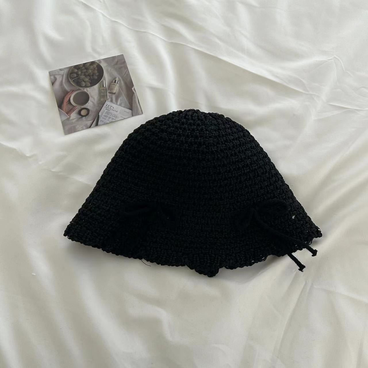 New Bow Woven Bucket Hat Cute Wild