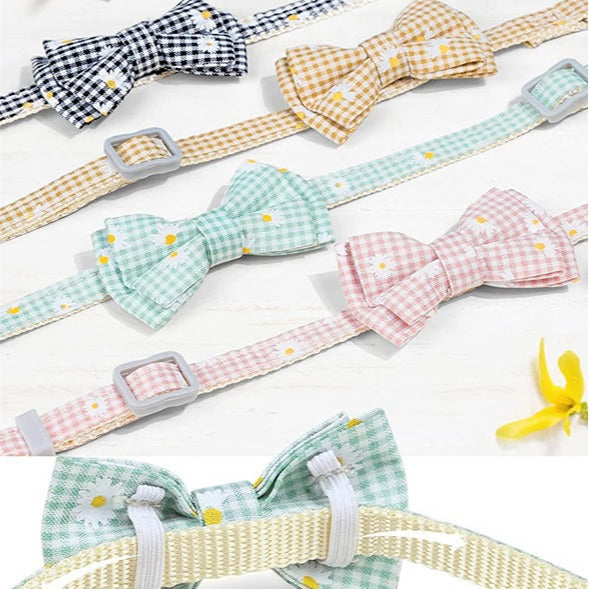 Plaid Printed Bowknot Young Dog Cat Collar