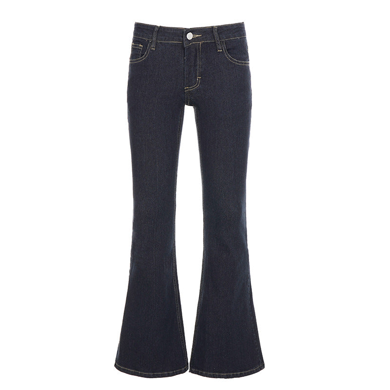 Retro Blue Low Waist Cropped Sexy Jeans Simple Style Casual Women