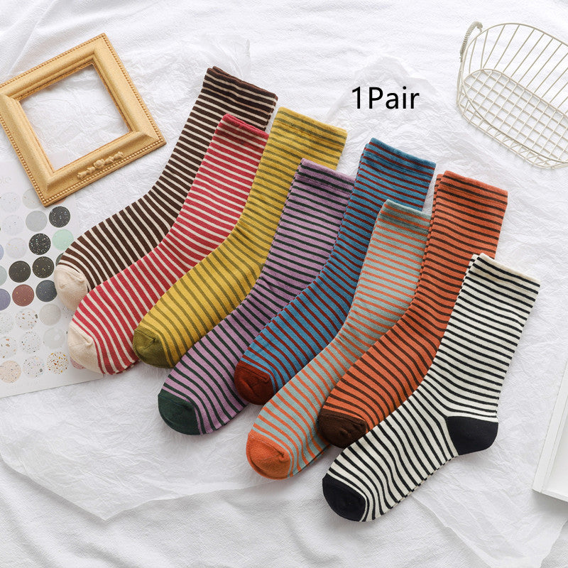 New Japanese Striped Fashion Ladies Mid Tube Socks