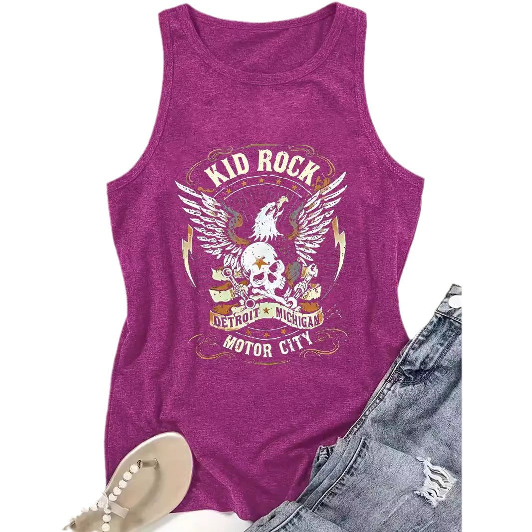 Letter-print Crew-neck Tank Top Springsummer Casual Sleeveless Top For Women