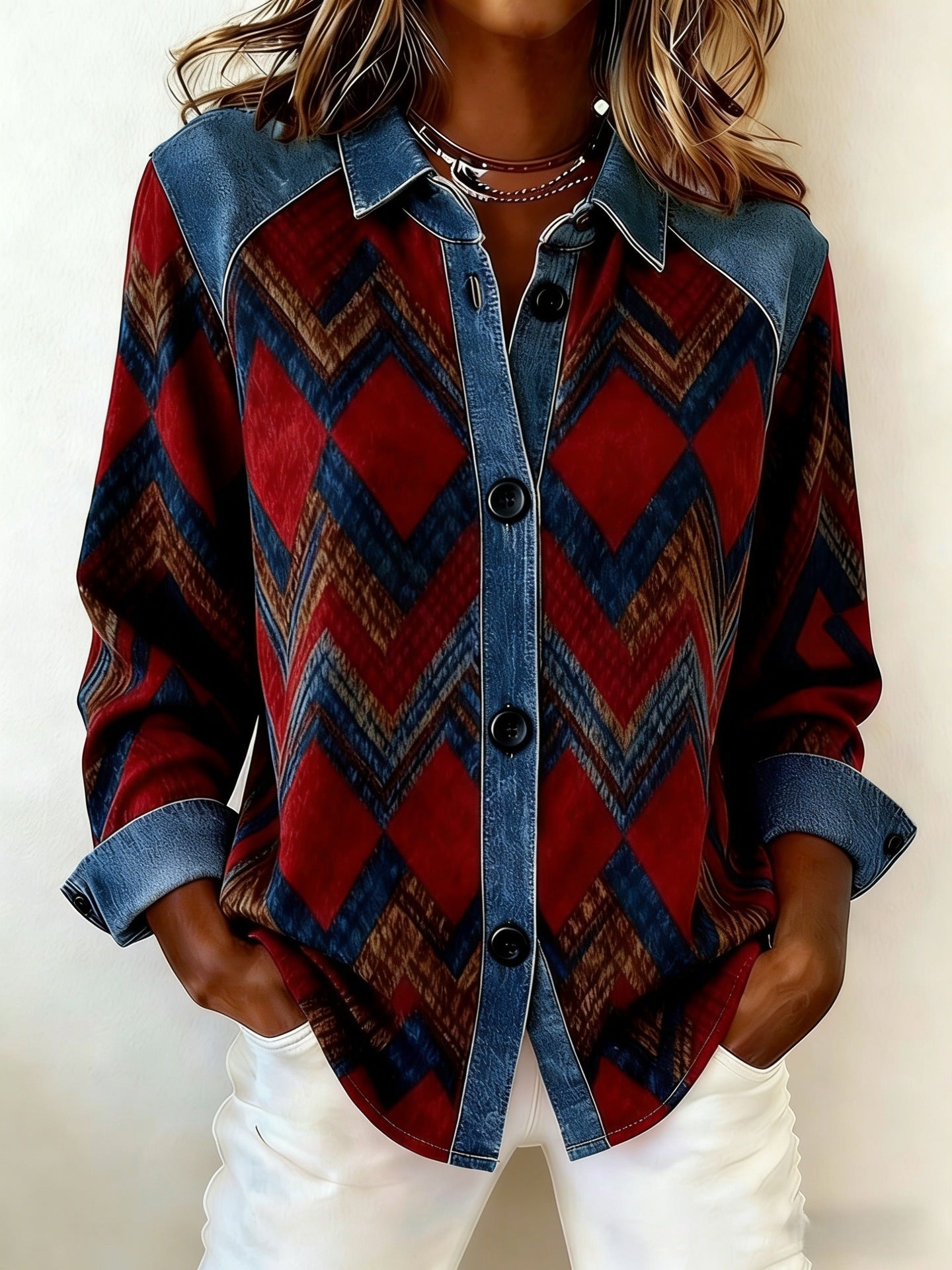 New Womens Trendy Plaid Contrast-color Jacket