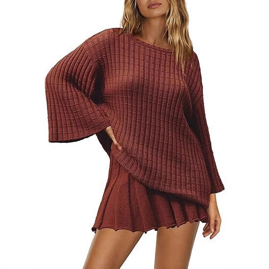 Women's Warm Pleated Casual Long-sleeve Sweater Set