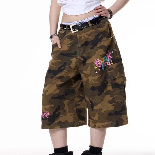 New Retro Simple Loose Camouflage Workwear Shorts