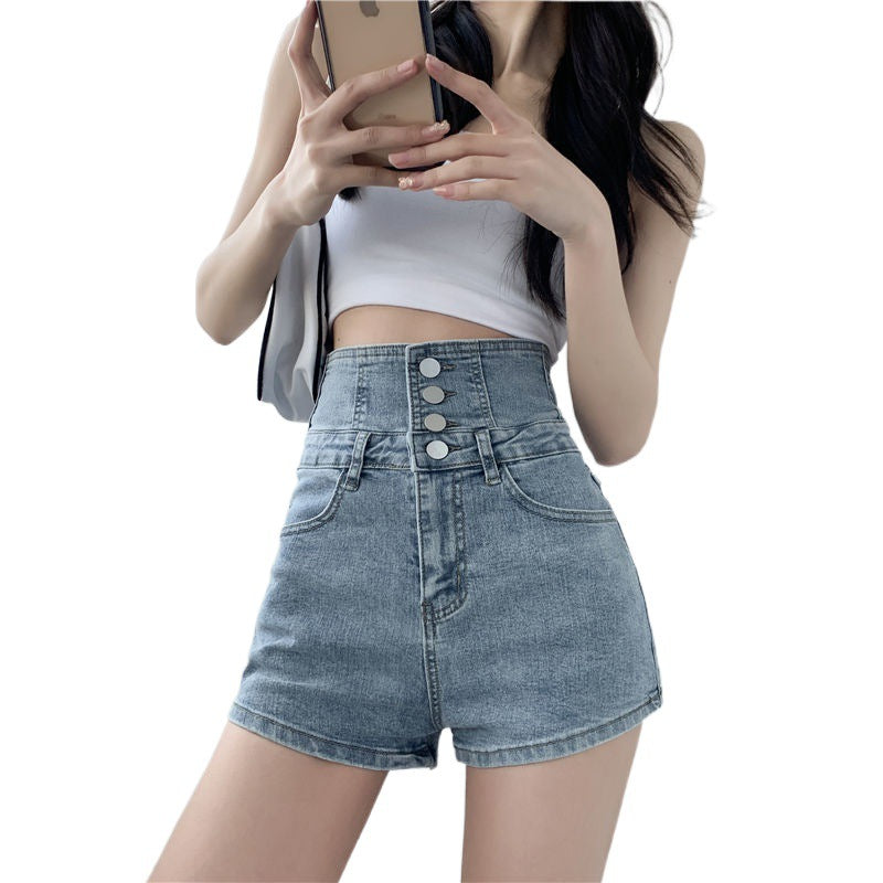 Sommer Højbuede Denim Rå Rebshorts til Kvinder