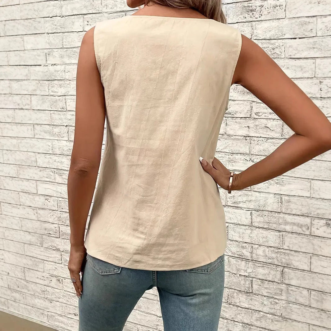 Multi-Color Casual Diagonal Collar Button Vest For Women