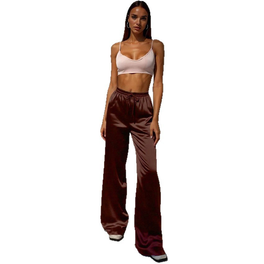 High-Waisted Lace-Up Wide-Leg Pants For Women