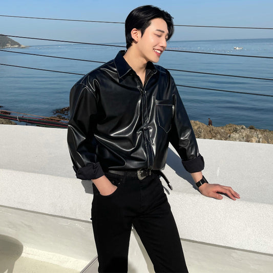 Small Leather Jacket Hong Kong Style Japanese Long-sleeved Shirt