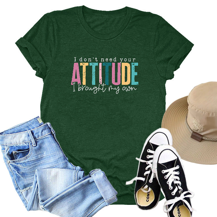 Colored Cotton T-shirt Women's Short Sleeve Letters