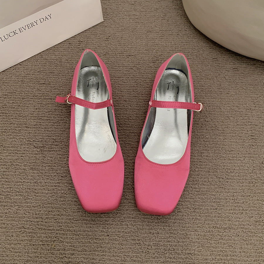 Vintage Silver French Thick Heel Mary Jane Shoes