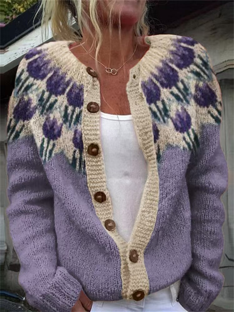 Cardigan Color-blocked Loose-fitting Fashionable Knitwear