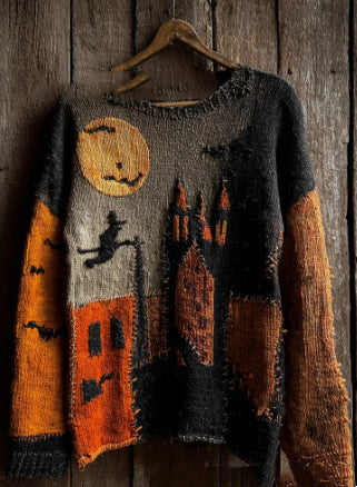 Womens Halloween Printed Crew-Neck Sweater From Europe And The US