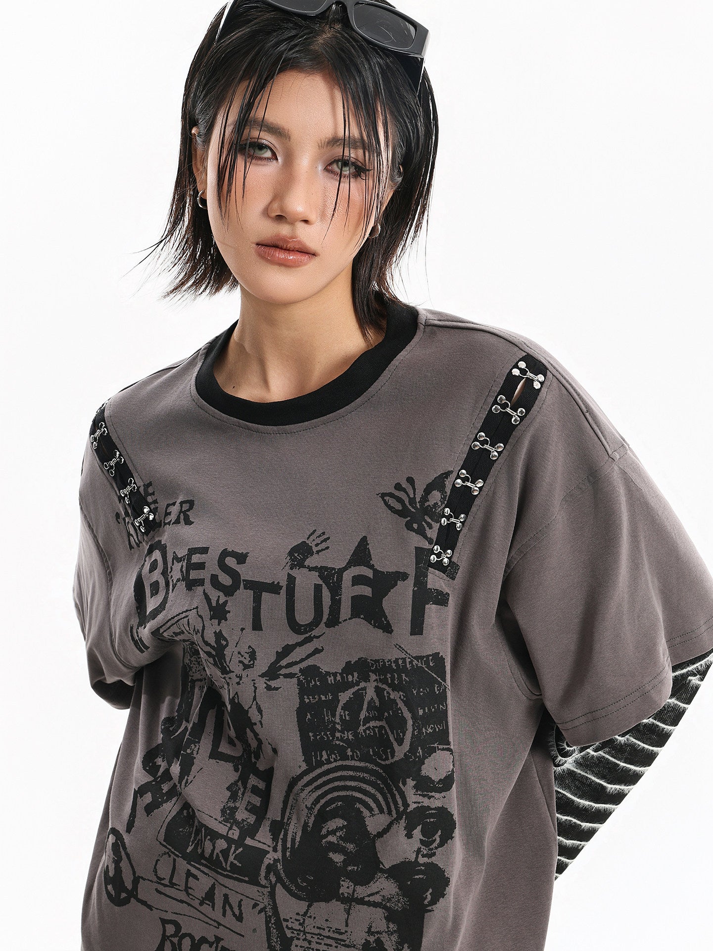 American-style Retro Letter-print Striped Long-sleeve Top