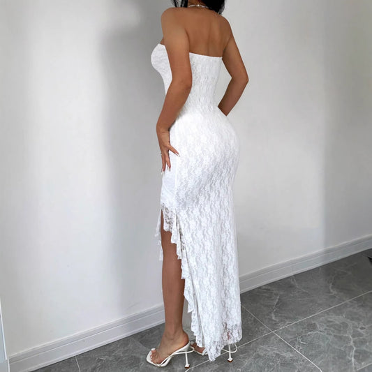 Elegant, Solid-color Strapless Slit Dress