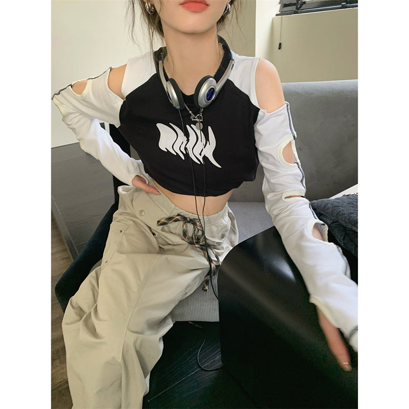 Spicy Girl Design Cut-out Off Shoulder T-shirt