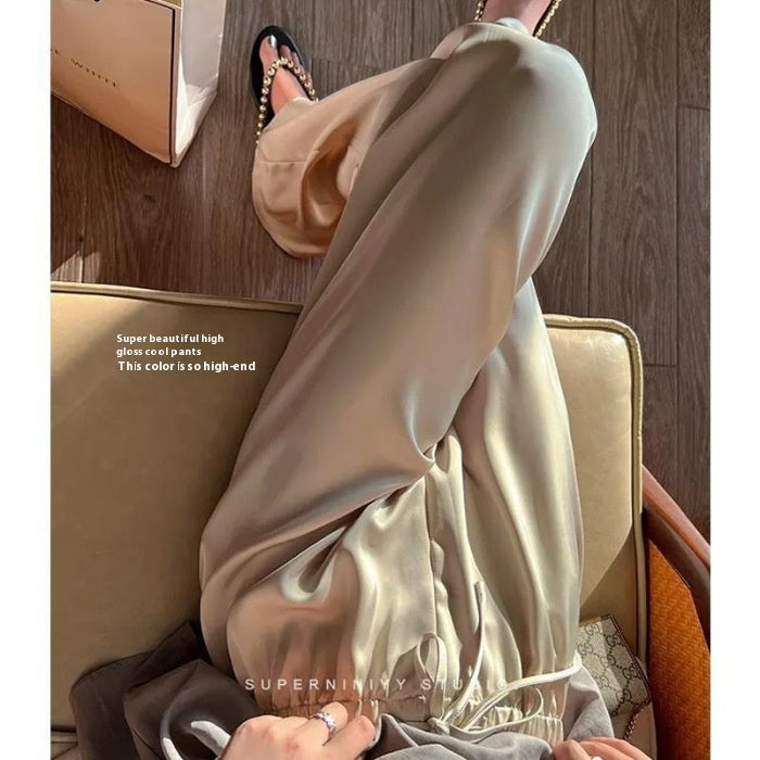 Drawstring Draping Break Advanced Satin Baggy Pants
