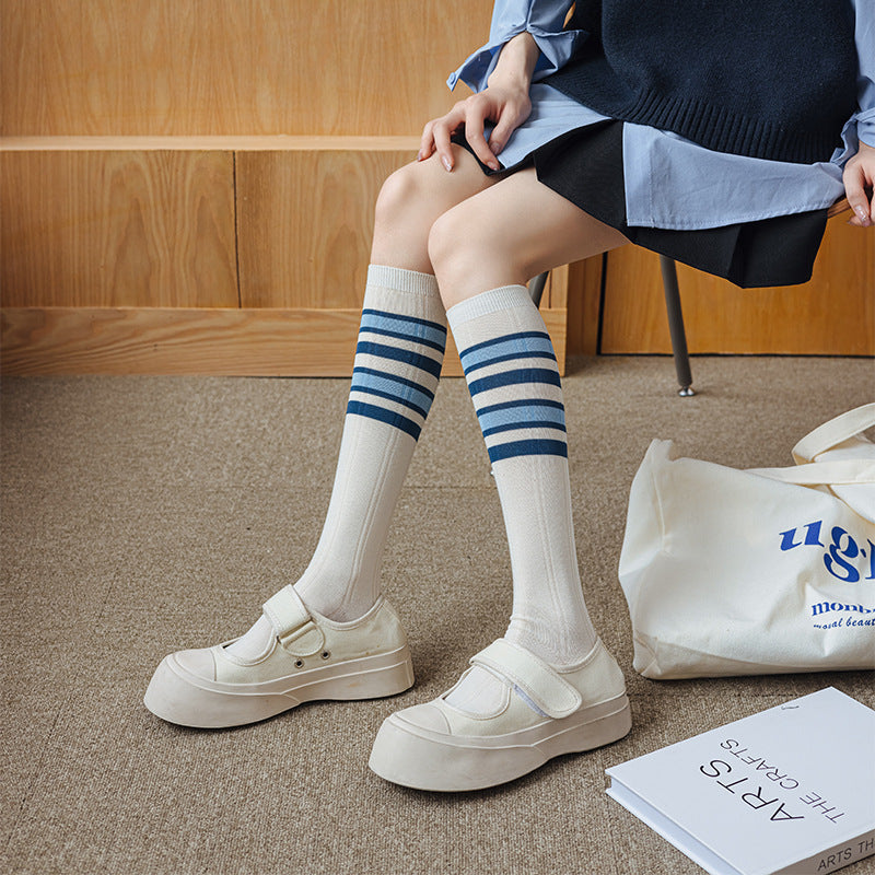 Striped Calf Socks For Female Japanese College Style