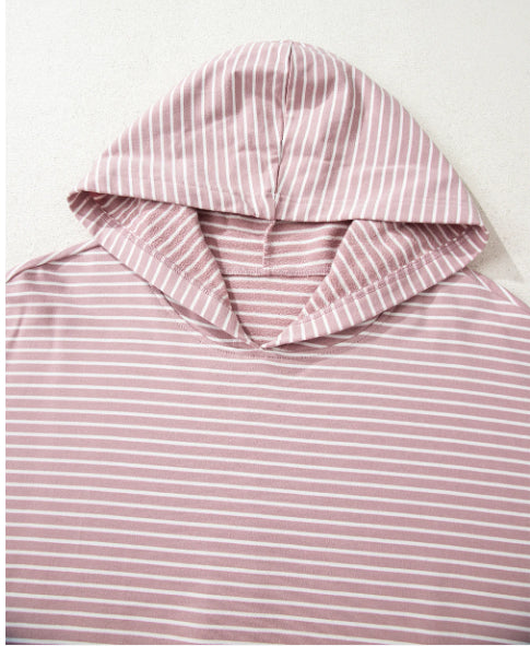 Striped Thumb Hole Side Seam Off-shoulder Loose Hoodie