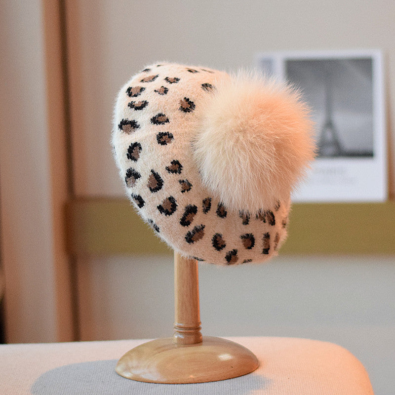 Retro minklignende uld all-match leopard hat mode