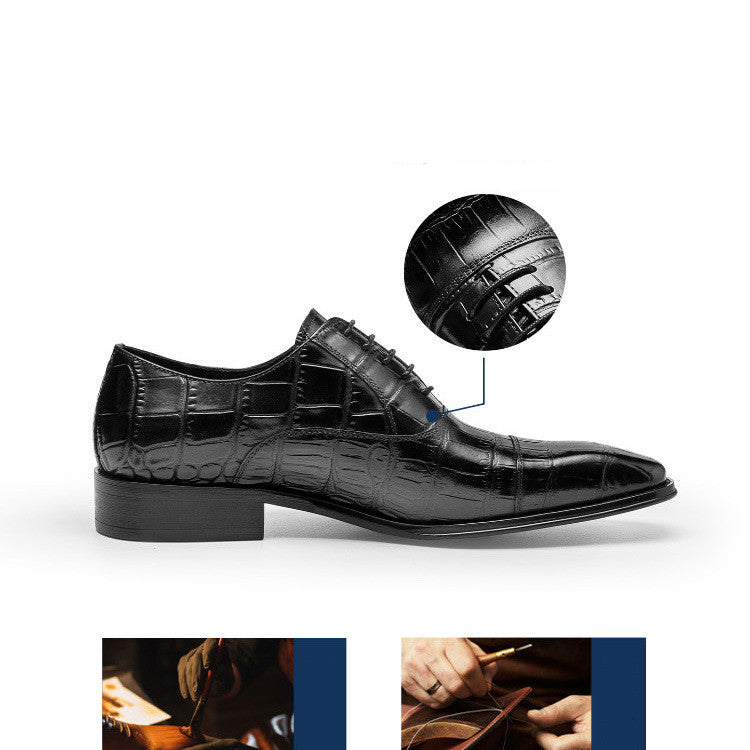 Formal Business First Layer Cowhide Hand Colored Embossed Men's Shoes
