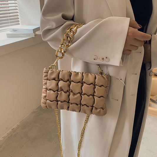 European And American Lattice Thick Chain Portable Small Square Bag