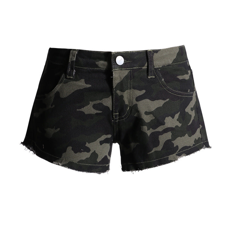 Nye Camouflage Denim Super Shorts til kvinder med lav talje