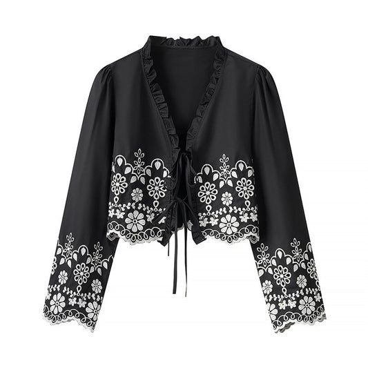 Stylish Simple And Versatile Hollow Embroidered Cotton Top