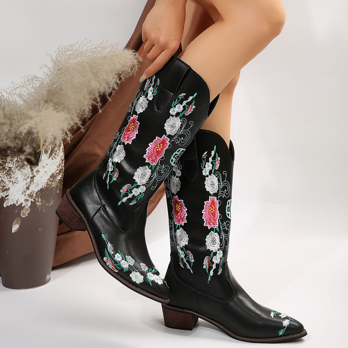 Women's High Mid Heel Sleeve Square Toe Boots