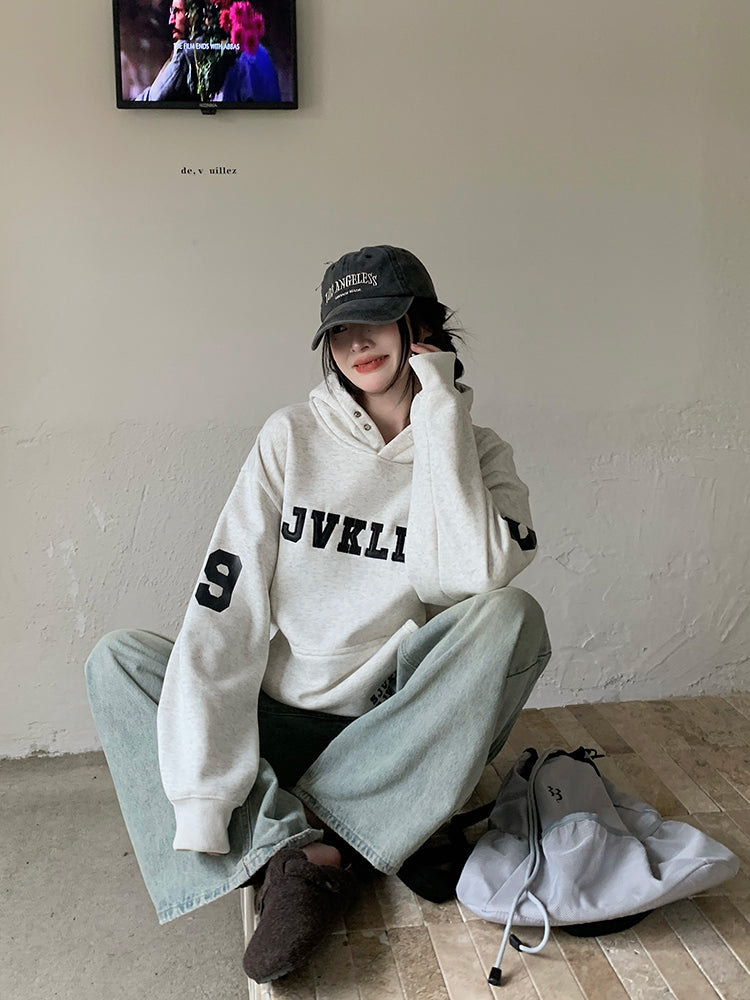 Gray Hooded Sweater Women's Fleece-lined Oversize Coat