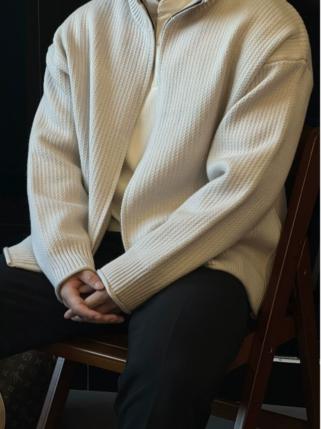 Herre Strikket Cardiganjakke med Høj Krave Vintage Sweater