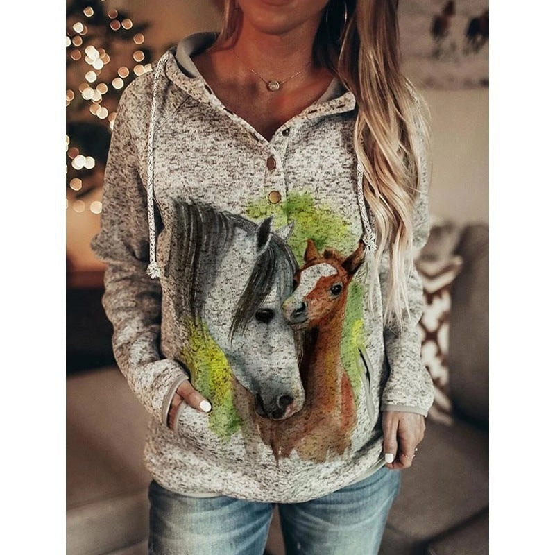 Autumn And Winter Gray Printing Women's Sweater