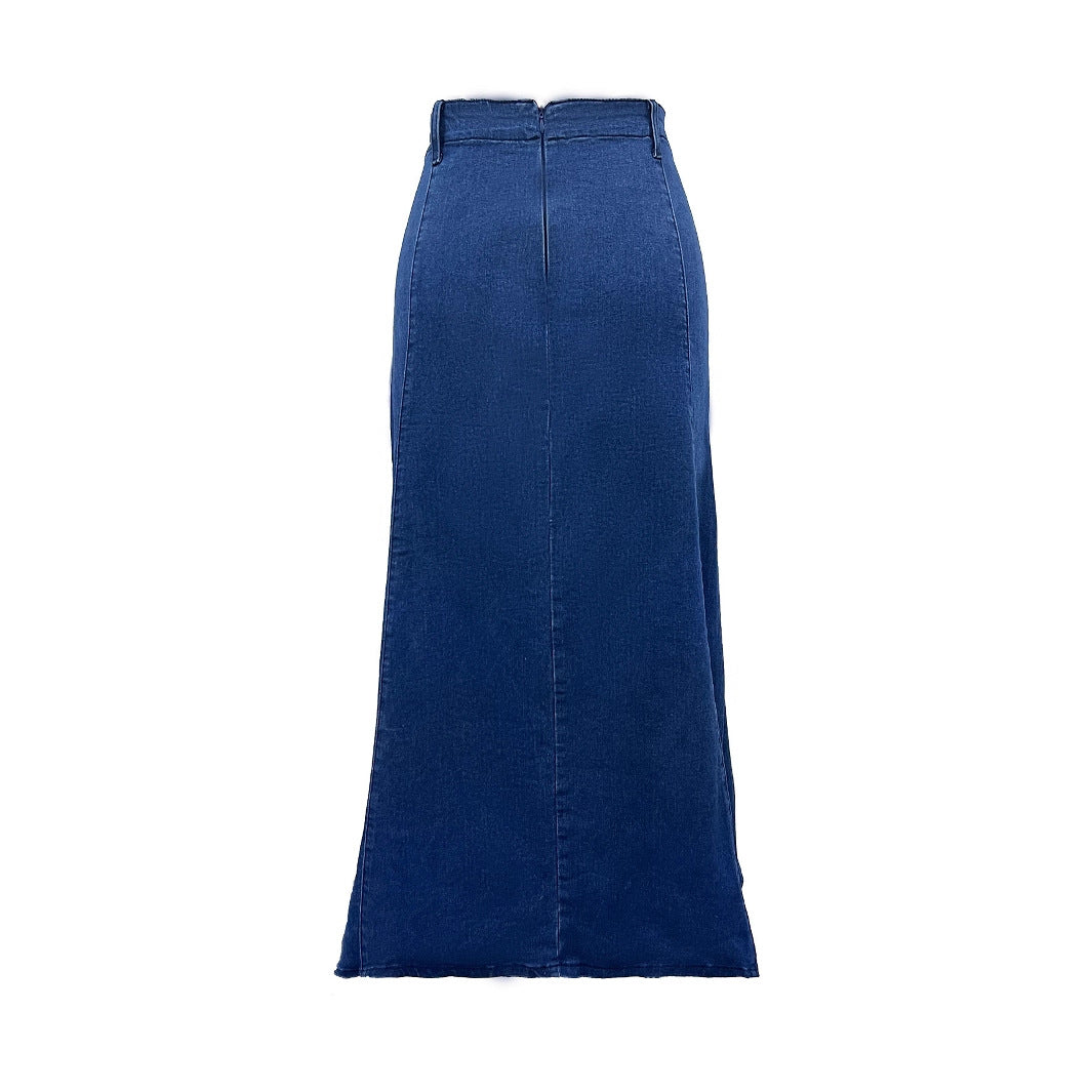 Women's Low-stretch High-waisted Denim Skirt