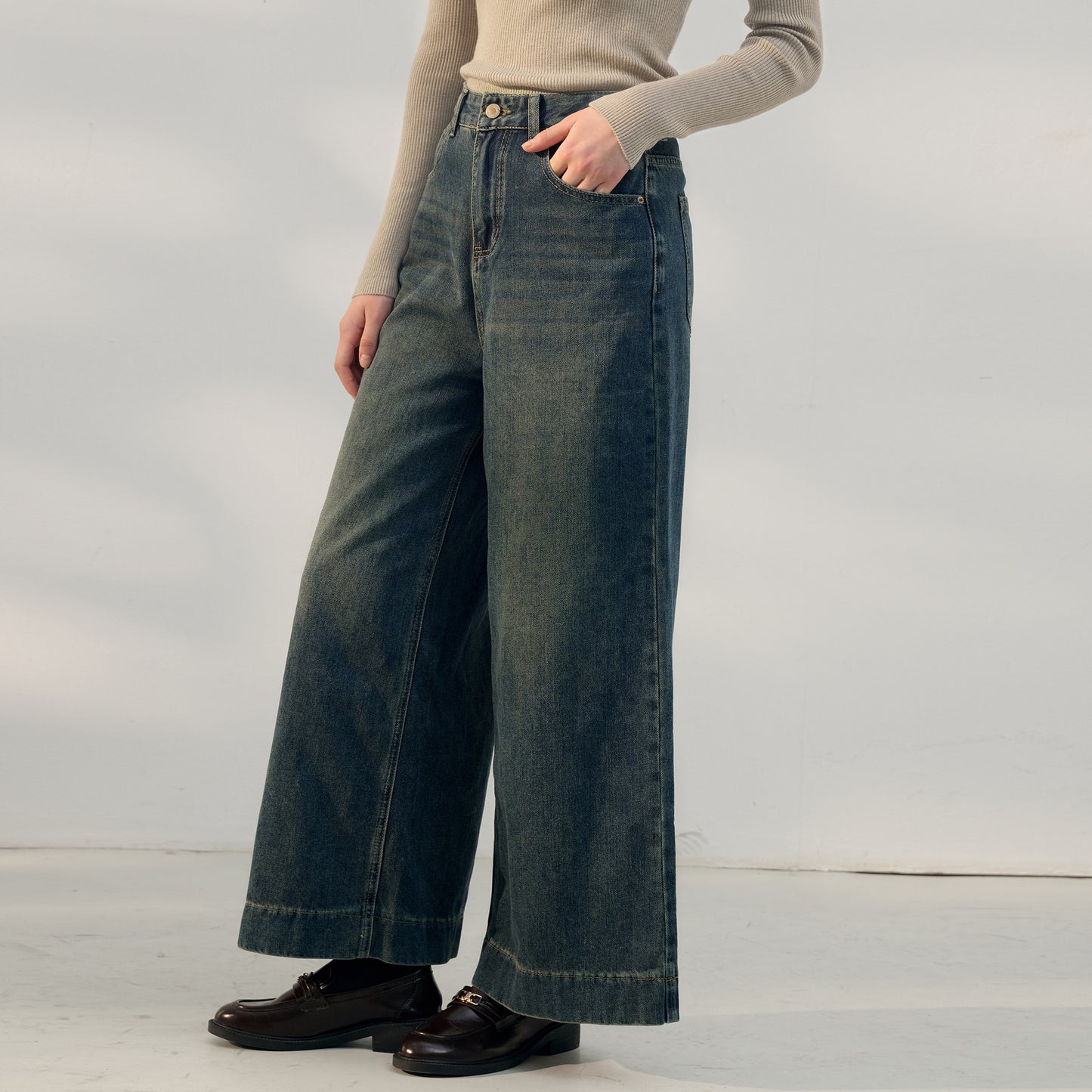Retro Highwaist Jeans til Kvinder med Lommer