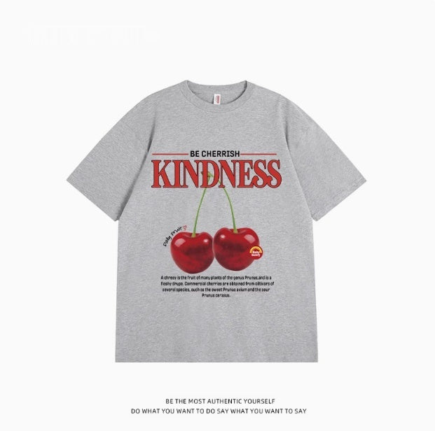Sweet Cool Simple Letter Cherry Short Sleeve T-shirt Pure Cotton