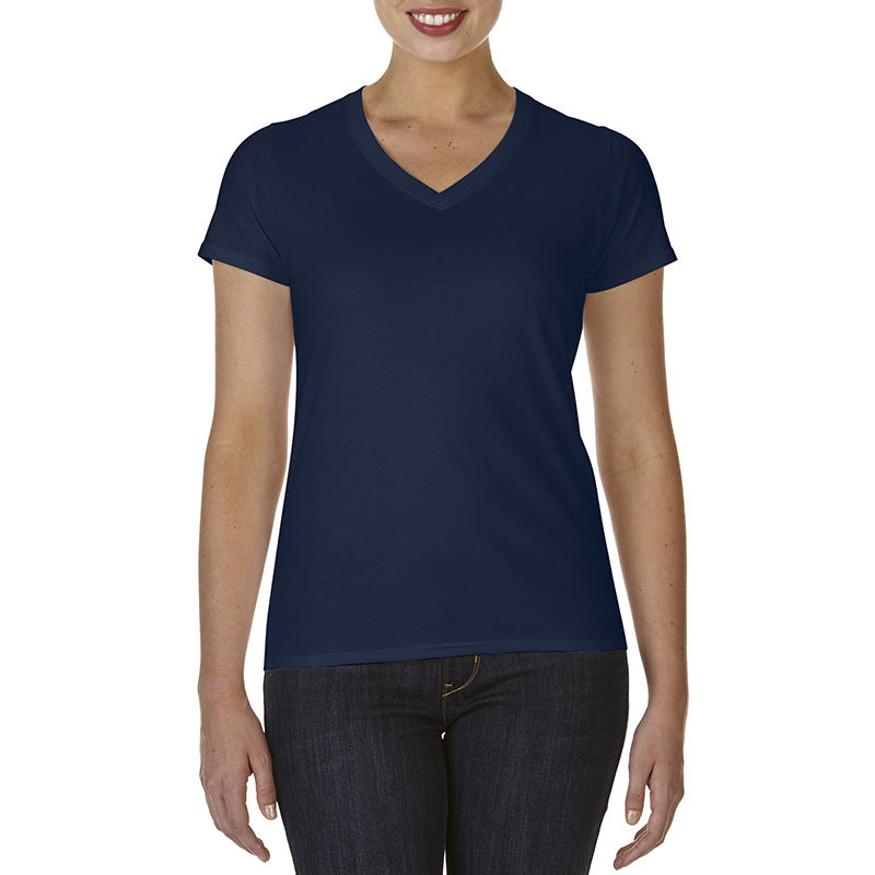 Ladies V-Neck T-Shirt Casual Breathable Bottoming Export Short Sleeve