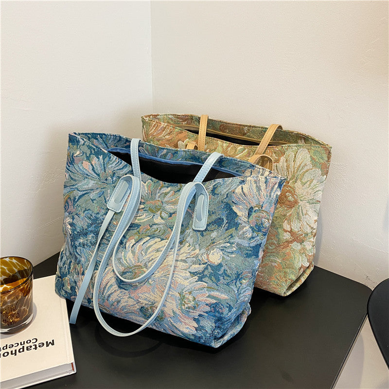 Korean Version Of The Oil Painting Graffiti Bucket Bag Ethnic Style