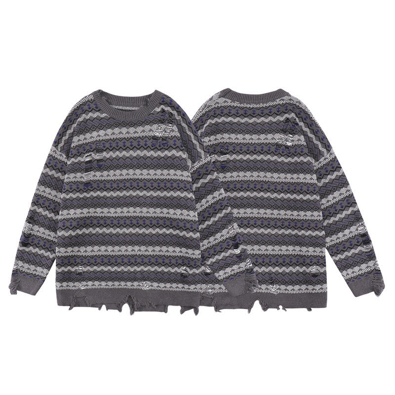 Men's Autumn And Winter Torn Jacket Jacquard Color Matching